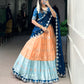 Lorenvalley Orange Zari Kota Zari Weaving Work With Sequins and Thread Embroidery Scallop Lace Border Lehenga Choli with Dupatta | Swadesiicart
