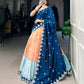 Lorenvalley Orange Zari Kota Zari Weaving Work With Sequins and Thread Embroidery Scallop Lace Border Lehenga Choli with Dupatta | Swadesiicart