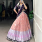 Lorenvalley Peach Zari Kota Zari Weaving Work With Sequins and Thread Embroidery Scallop Lace Border Lehenga Choli with Dupatta | Swadesiicart