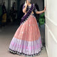 Lorenvalley Peach Zari Kota Zari Weaving Work With Sequins and Thread Embroidery Scallop Lace Border Lehenga Choli with Dupatta | Swadesiicart