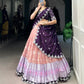 Lorenvalley Peach Zari Kota Zari Weaving Work With Sequins and Thread Embroidery Scallop Lace Border Lehenga Choli with Dupatta | Swadesiicart