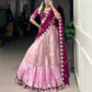 Lorenvalley Pink Zari Kota Zari Weaving Work With Sequins and Thread Embroidery Scallop Lace Border Lehenga Choli with Dupatta | Swadesiicart