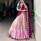 Lorenvalley Pink Zari Kota Zari Weaving Work With Sequins and Thread Embroidery Scallop Lace Border Lehenga Choli with Dupatta | Swadesiicart