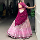 Lorenvalley Pink Zari Kota Zari Weaving Work With Sequins and Thread Embroidery Scallop Lace Border Lehenga Choli with Dupatta | Swadesiicart