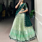 Lorenvalley Pista Zari Kota Zari Weaving Work With Sequins and Thread Embroidery Scallop Lace Border Lehenga Choli with Dupatta | Swadesiicart