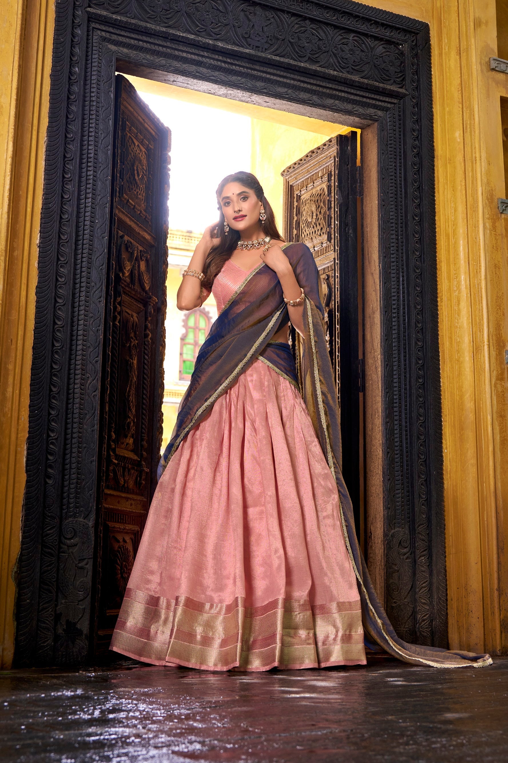 Lorenvalley Fashion Lightpink Dupion Silk Zari Weaving Work Lehenga Choli with Dupatta - Swadesiicart