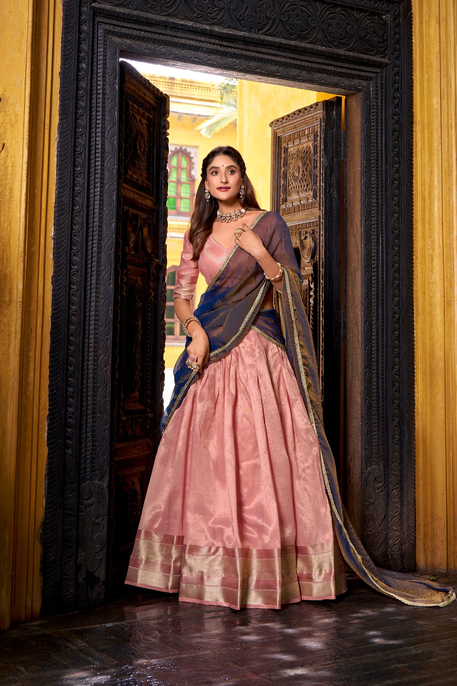 Lorenvalley Fashion Lightpink Dupion Silk Zari Weaving Work Lehenga Choli with Dupatta - Swadesiicart