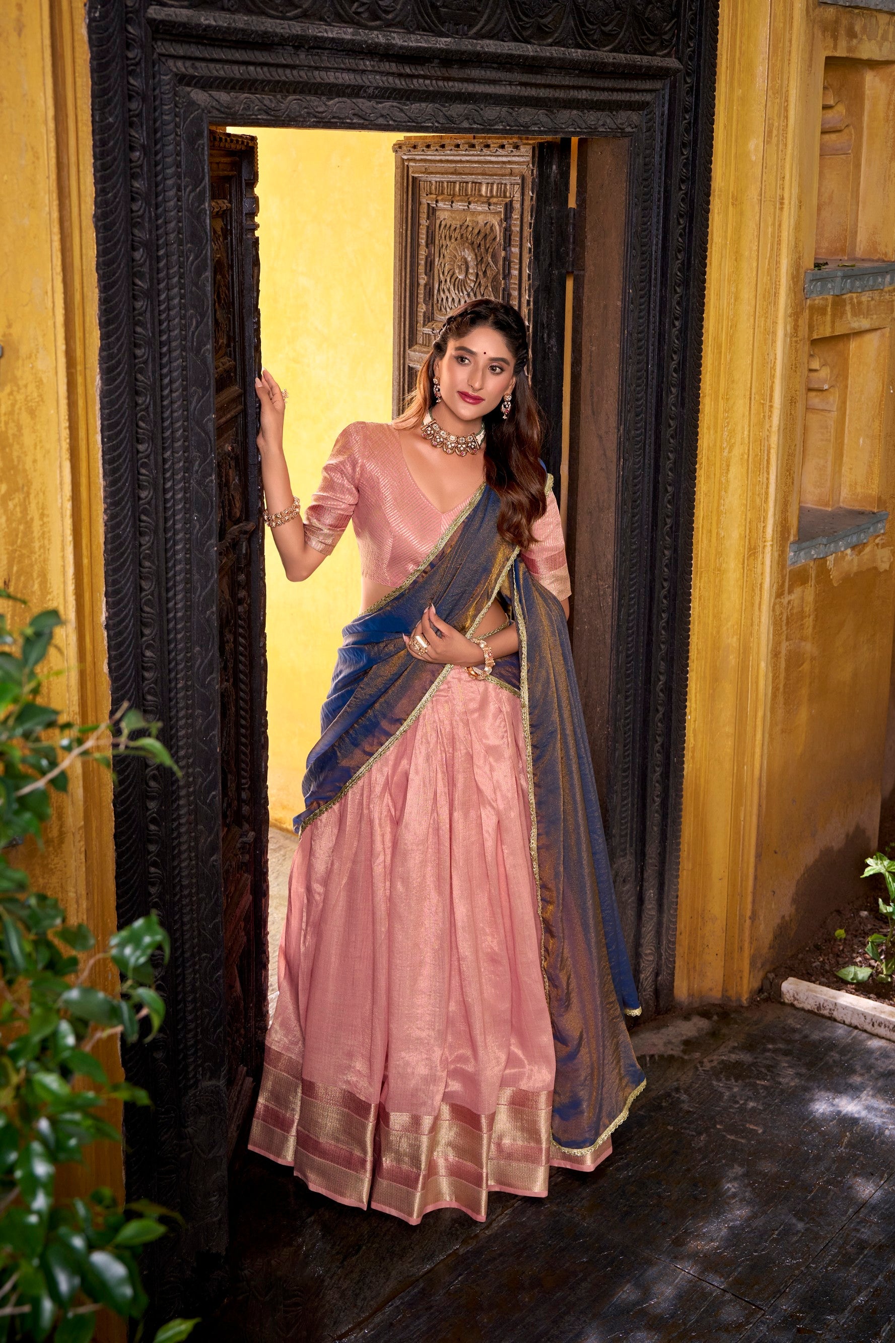 Lorenvalley Fashion Lightpink Dupion Silk Zari Weaving Work Lehenga Choli with Dupatta - Swadesiicart