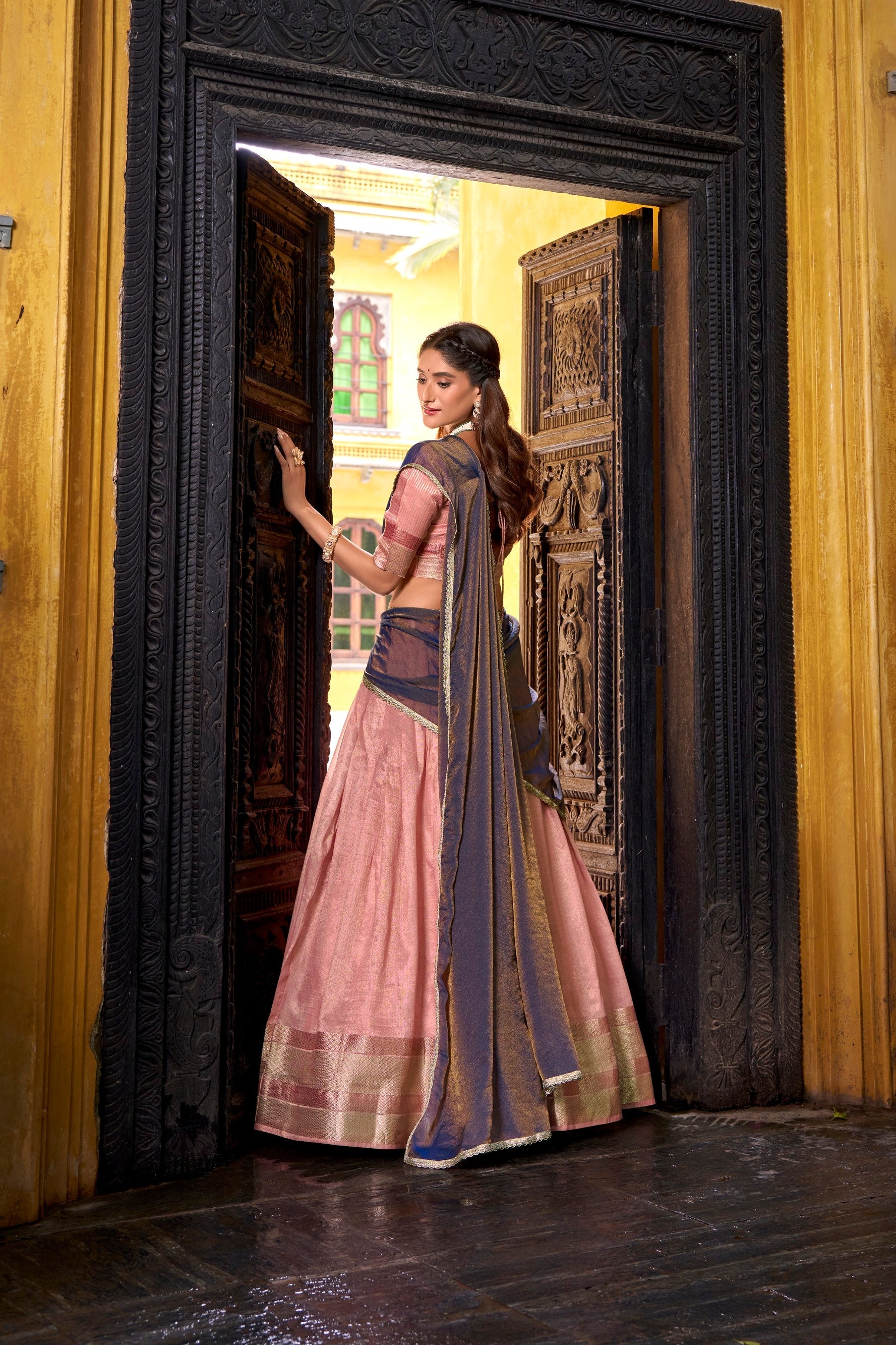 Lorenvalley Fashion Lightpink Dupion Silk Zari Weaving Work Lehenga Choli with Dupatta - Swadesiicart