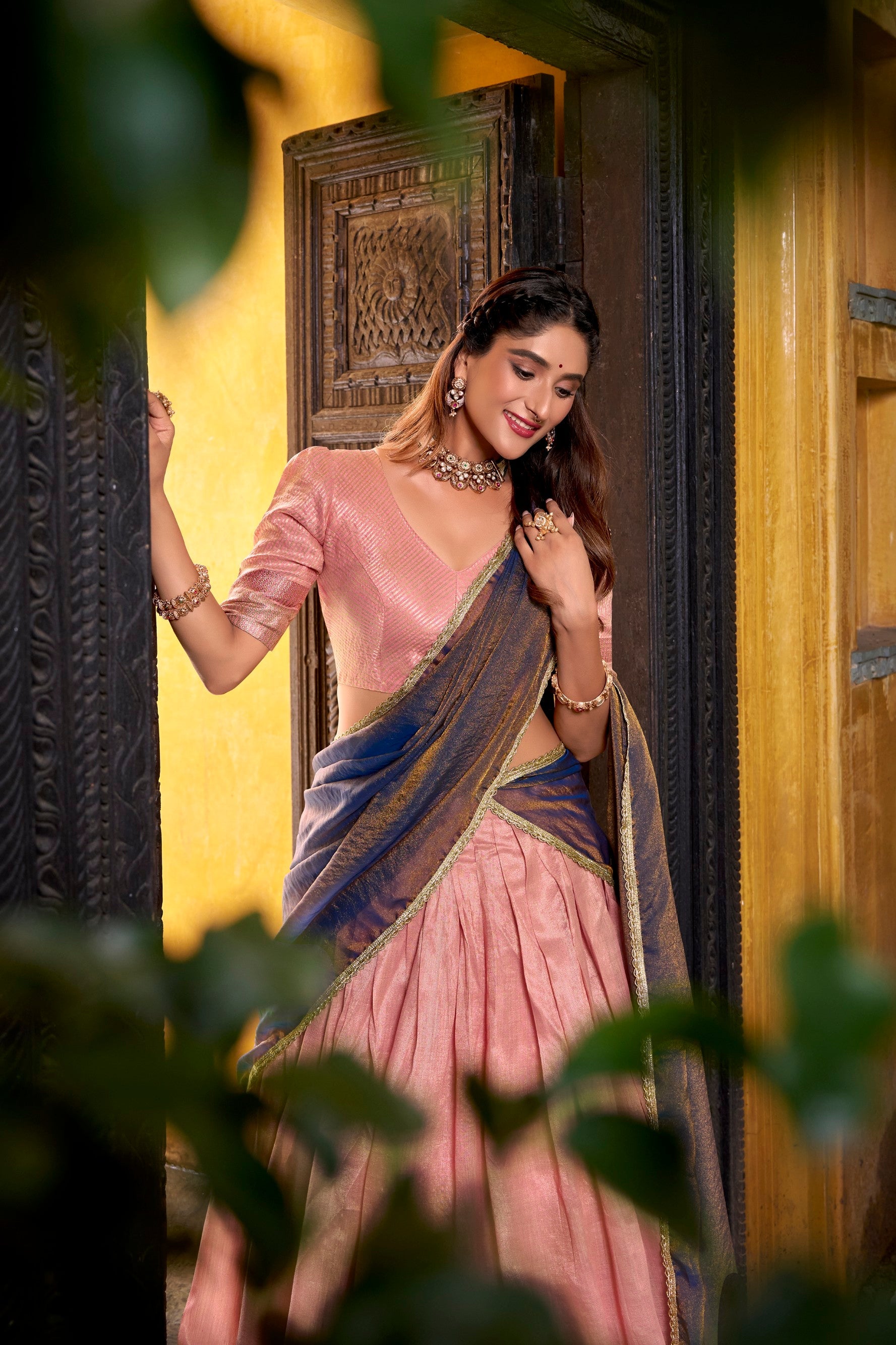 Lorenvalley Fashion Lightpink Dupion Silk Zari Weaving Work Lehenga Choli with Dupatta - Swadesiicart