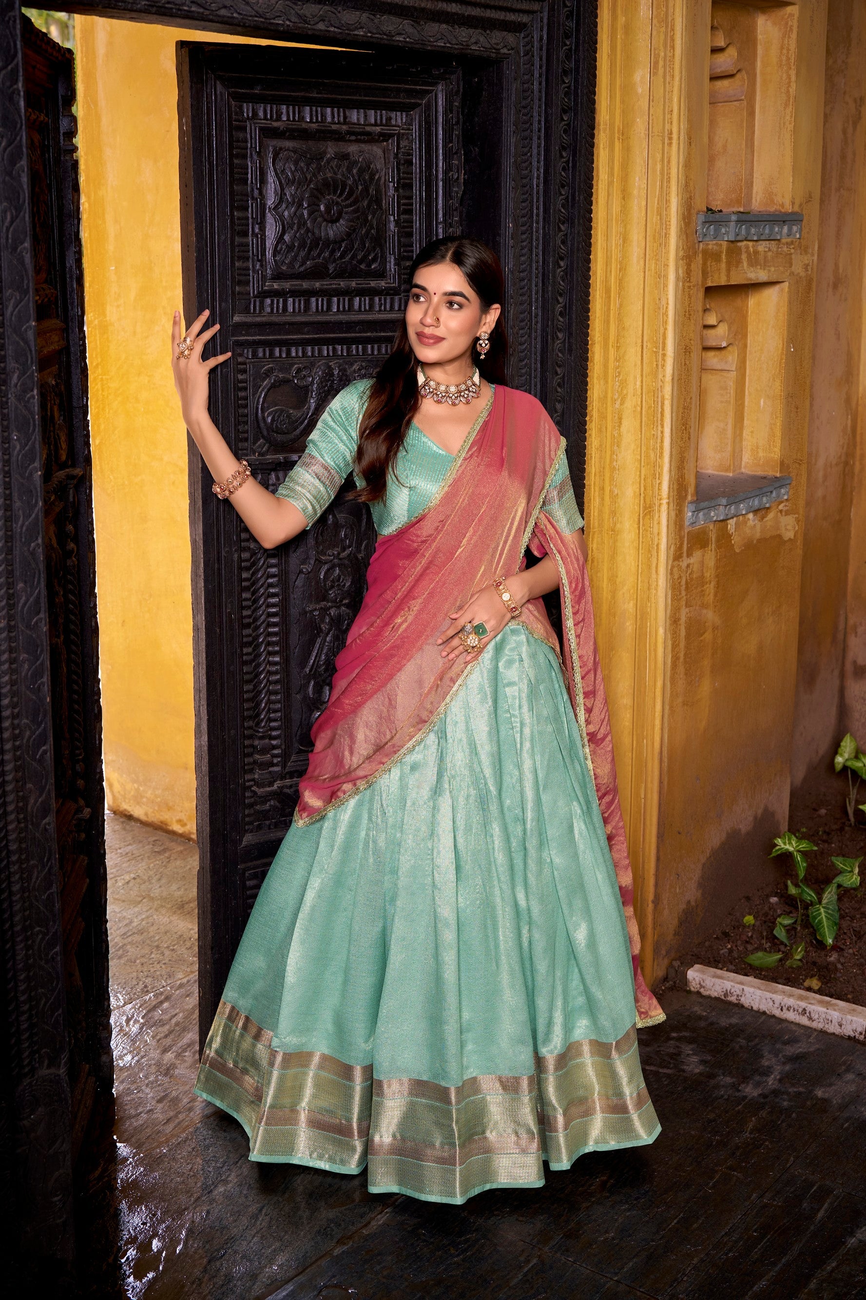 Lorenvalley Fashion Skyblue Dupion Silk Zari Weaving Work Lehenga Choli with Dupatta - Swadesiicart