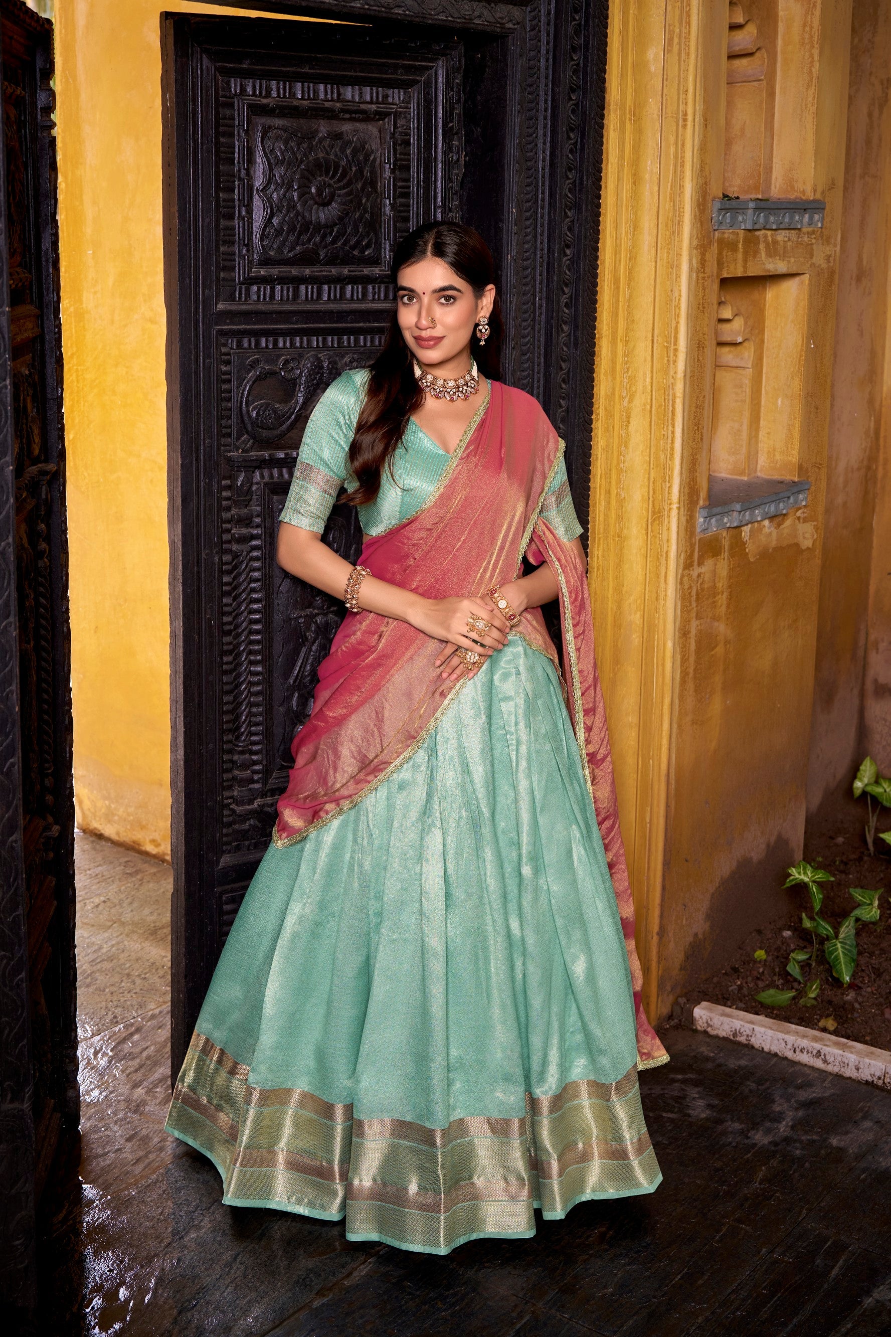 Lorenvalley Fashion Skyblue Dupion Silk Zari Weaving Work Lehenga Choli with Dupatta - Swadesiicart