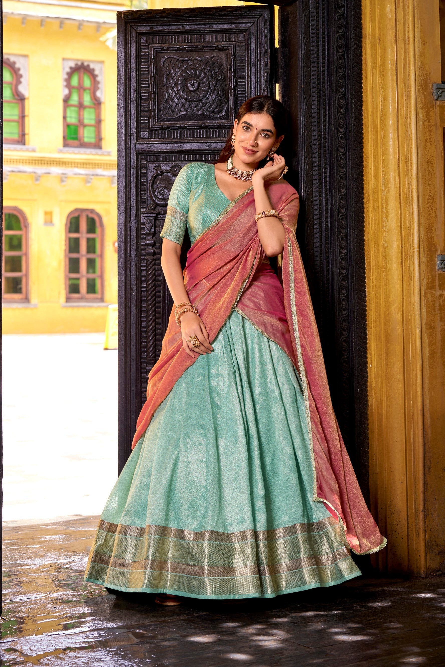 Lorenvalley Fashion Skyblue Dupion Silk Zari Weaving Work Lehenga Choli with Dupatta - Swadesiicart
