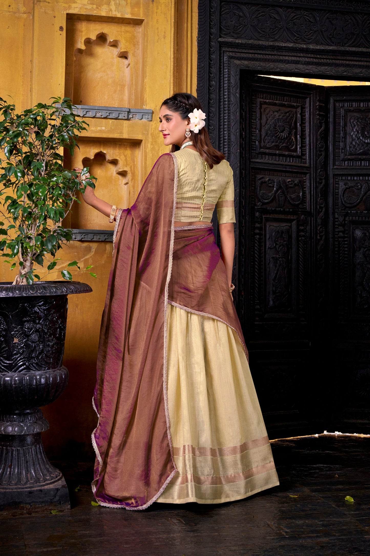 Lorenvalley Fashion Yellow Dupion Silk Zari Weaving Work Lehenga Choli with Dupatta - Swadesiicart
