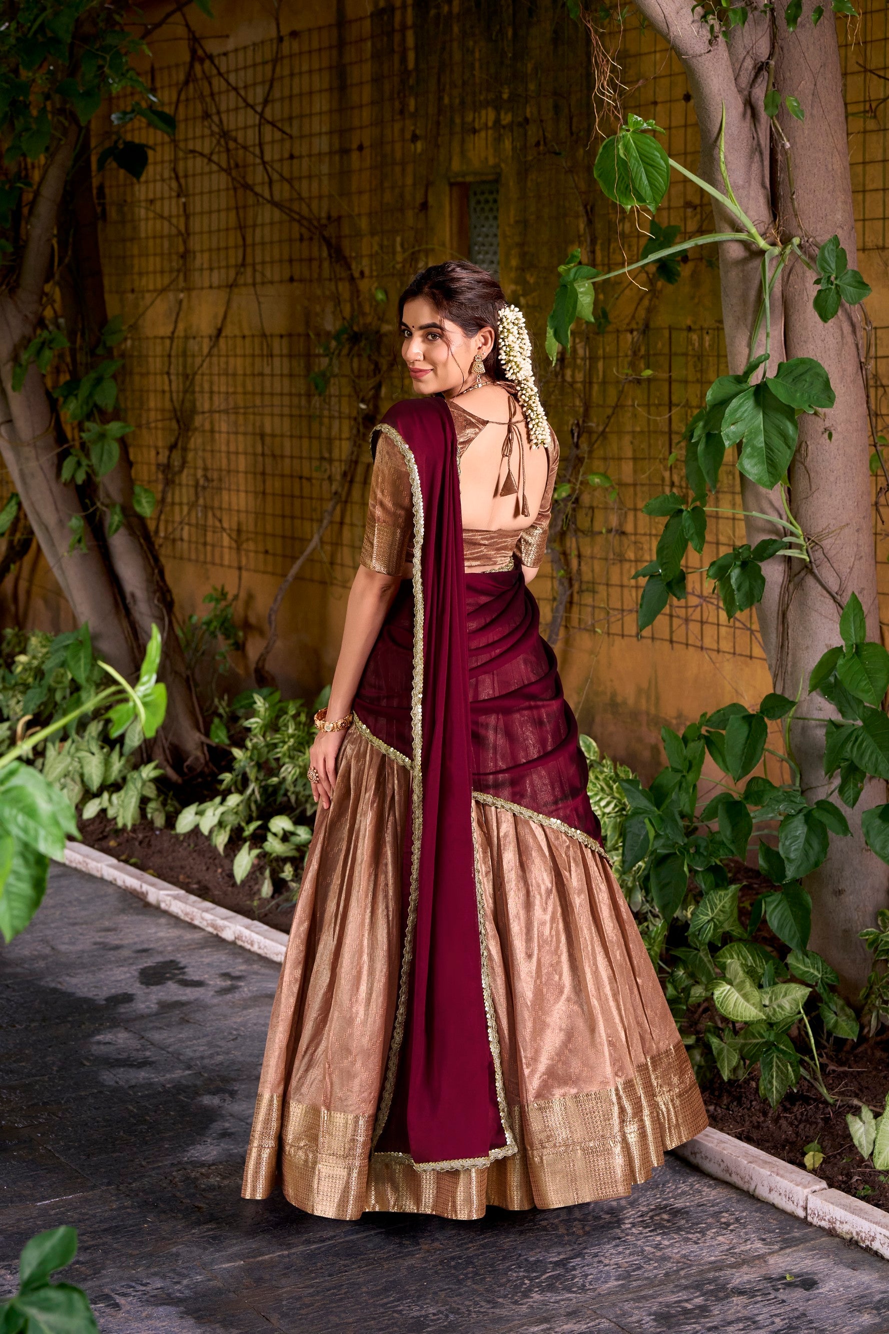 Lorenvalley Fashion Peach Dupion Silk Zari Weaving Work Lehenga Choli with Dupatta - Swadesiicart