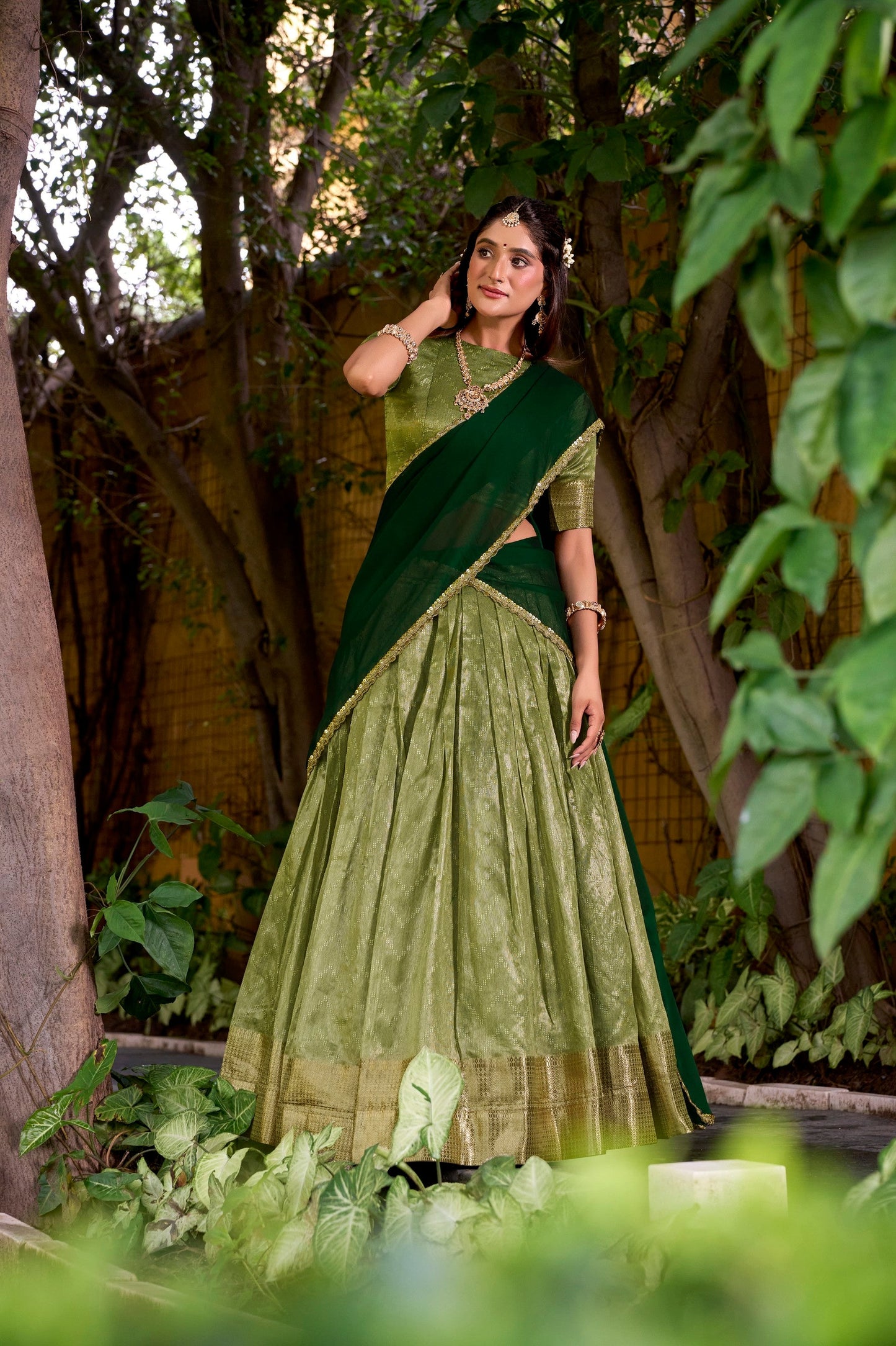 Lorenvalley Fashion Pista Dupion Silk Zari Weaving Work Lehenga Choli with Dupatta - Swadesiicart