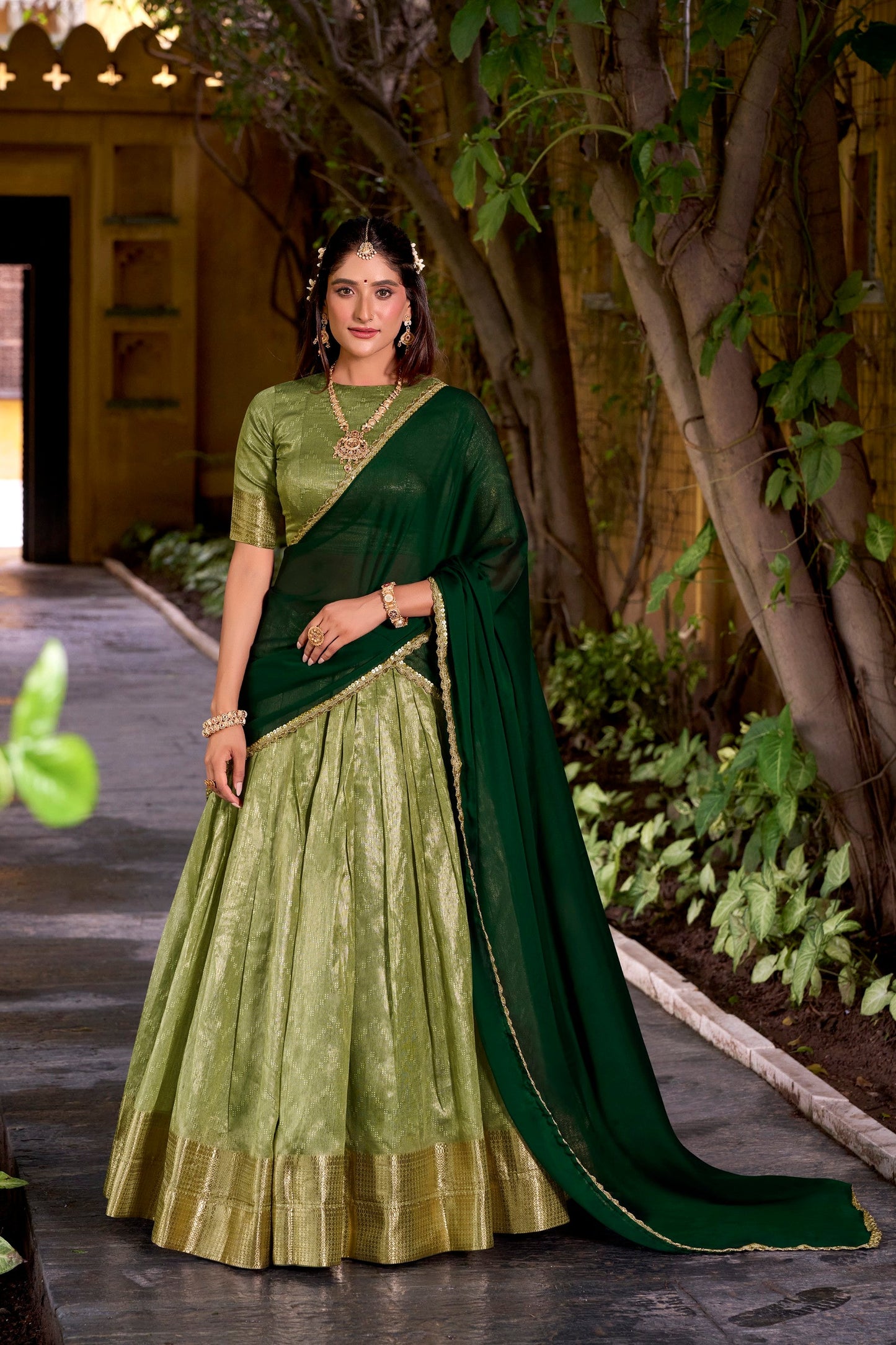 Lorenvalley Fashion Pista Dupion Silk Zari Weaving Work Lehenga Choli with Dupatta - Swadesiicart