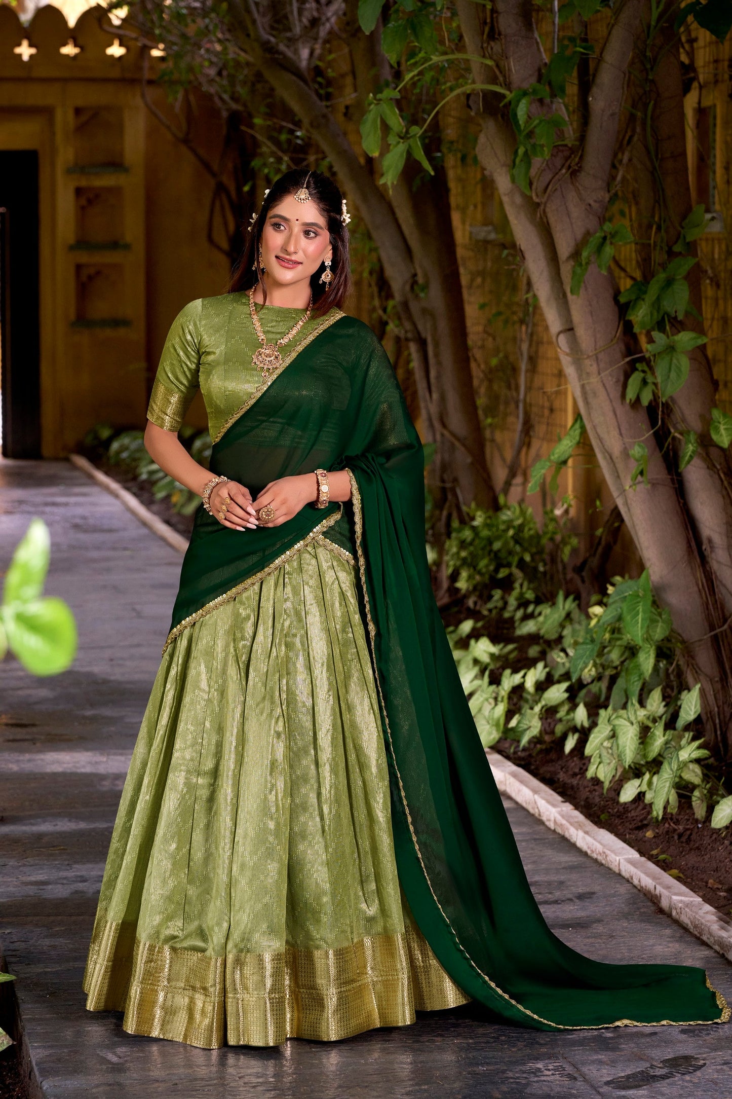 Lorenvalley Fashion Pista Dupion Silk Zari Weaving Work Lehenga Choli with Dupatta - Swadesiicart