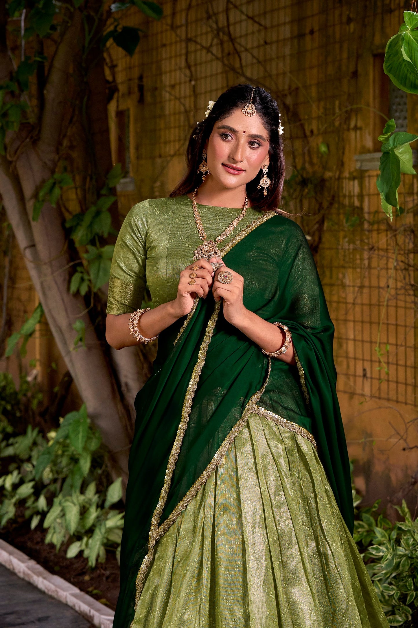 Lorenvalley Fashion Pista Dupion Silk Zari Weaving Work Lehenga Choli with Dupatta - Swadesiicart