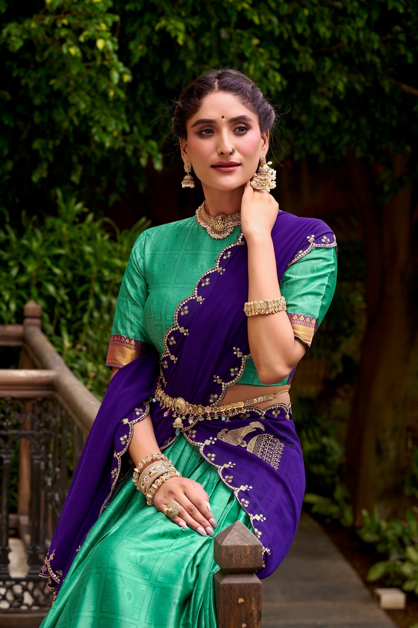 Lorenvalley Fashion Green Poly Cotton Zari Weaving Work Lehenga Choli with Dupatta - Swadesiicart