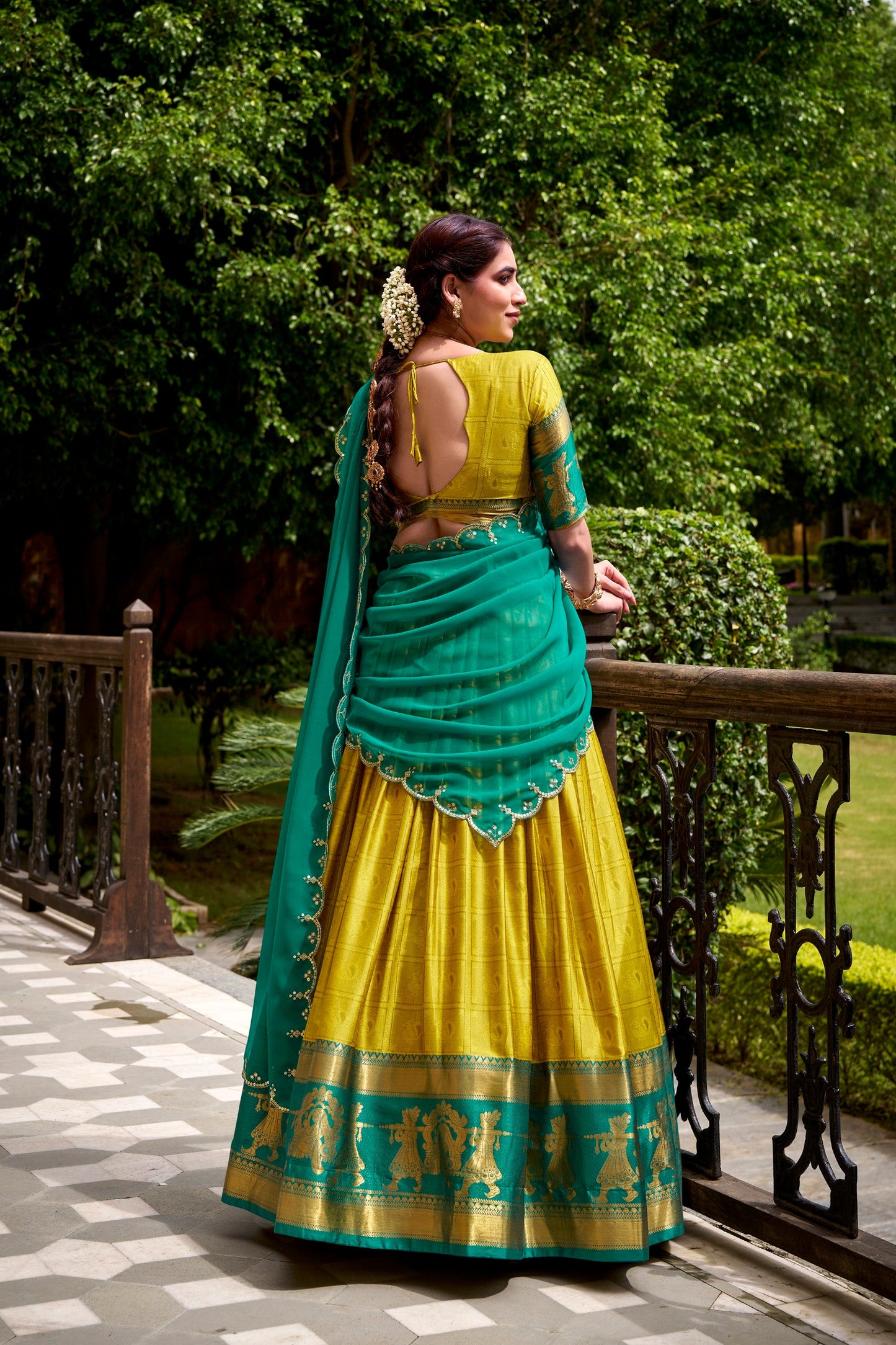 Lorenvalley Fashion Yellow Poly Cotton Zari Weaving Work Lehenga Choli with Dupatta - Swadesiicart