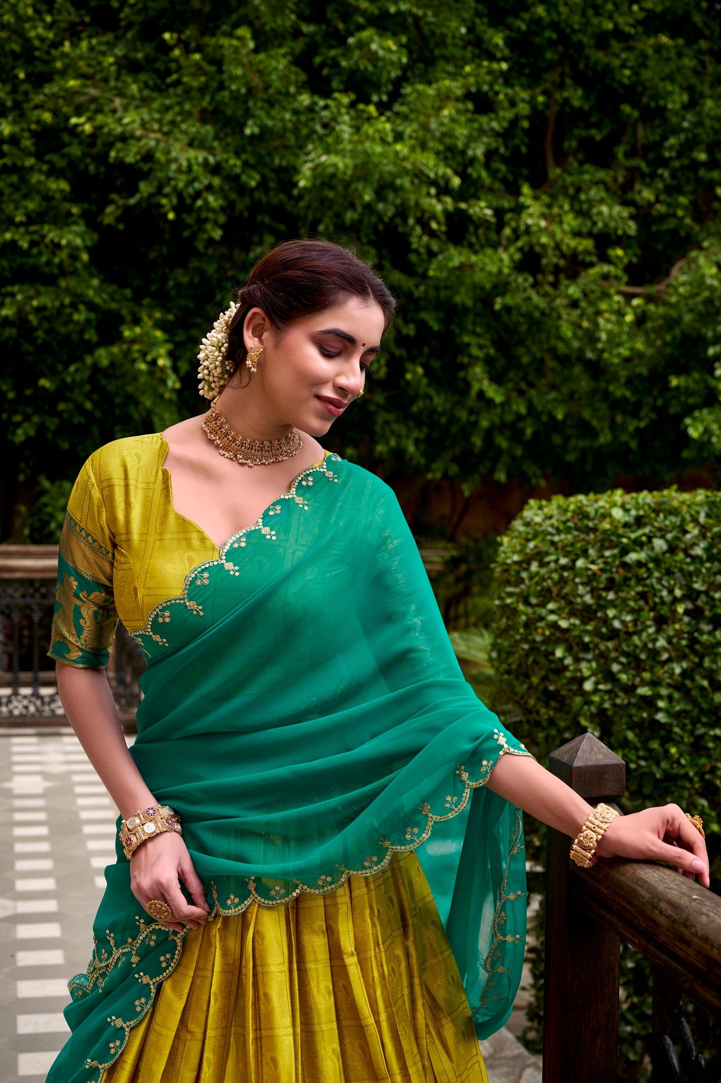 Lorenvalley Fashion Yellow Poly Cotton Zari Weaving Work Lehenga Choli with Dupatta - Swadesiicart