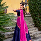 Lorenvalley Fashion Navyblue Poly Cotton Zari Weaving Work Lehenga Choli with Dupatta - Swadesiicart