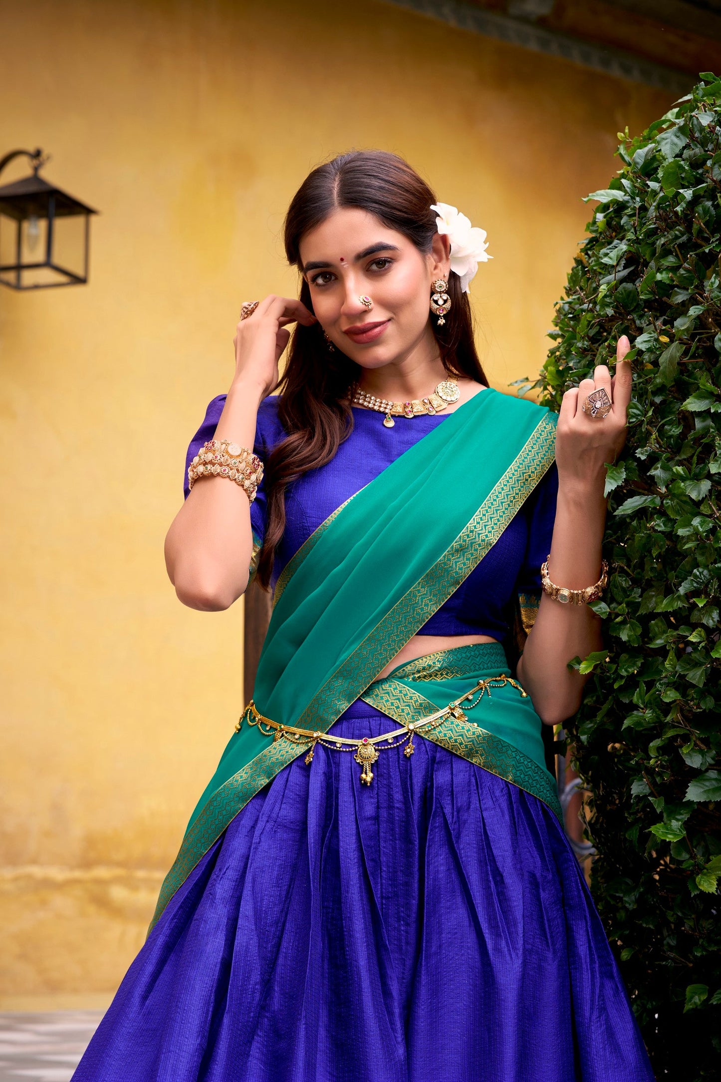 Lorenvalley Fashion Royalblue Poly Cotton Zari Weaving Work Lehenga Choli with Dupatta - Swadesiicart