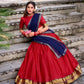 Lorenvalley Fashion Red Poly Cotton Zari Weaving Work Lehenga Choli with Dupatta - Swadesiicart