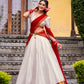 Lorenvalley Fashion White Poly Cotton Zari Weaving Work Lehenga Choli with Dupatta - Swadesiicart