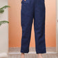 Vaasva Women Royal Blue Cotton Flax Solid Straight Pants | Swadesiicart