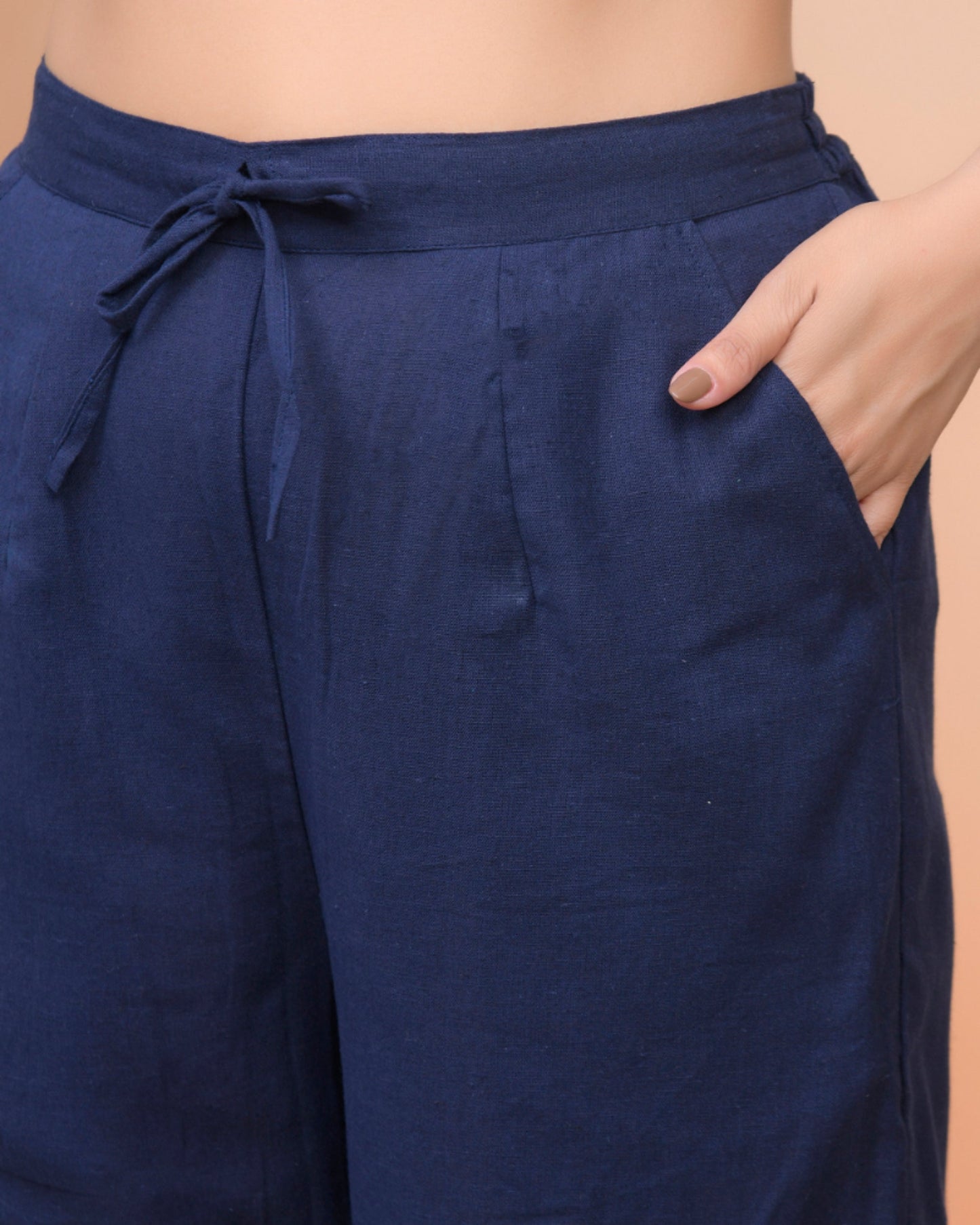Vaasva Women Royal Blue Cotton Flax Solid Straight Pants | Swadesiicart