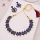 Tehzeeb Creations Blue Colour Gold Pleated Stone Studded Necklace With Earrings - Swadesiicart