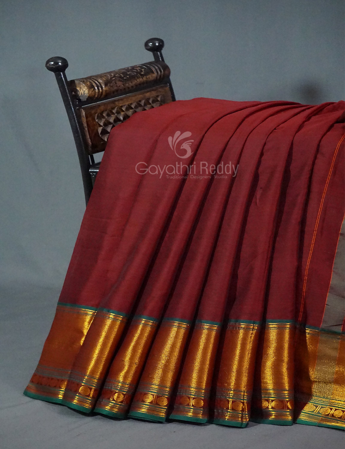Kalanetha Maroon Colour Zari Kanchi Style Pure Narayanpet Cotton Saree By Gayathri Reddy Designer Studio | Swadesiicart