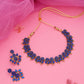 Tehzeeb Creations Blue Colour Gold Pleated Stone Studded Necklace With Earrings - Swadesiicart