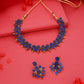 Tehzeeb Creations Blue Colour Gold Pleated Stone Studded Necklace With Earrings - Swadesiicart