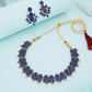 Tehzeeb Creations Blue Colour Gold Pleated Stone Studded Necklace With Earrings - Swadesiicart