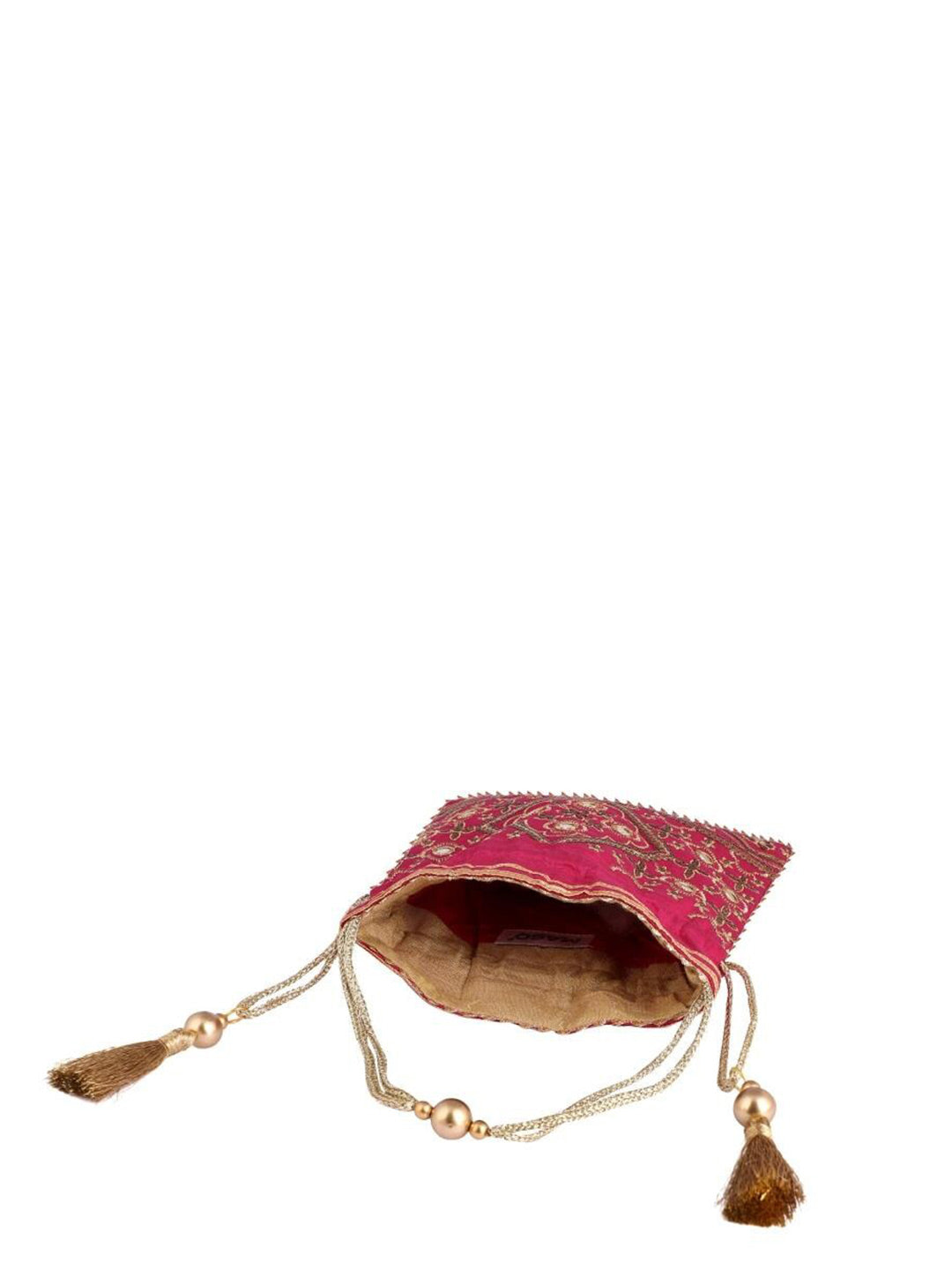 Masq Pink & Gold-Toned Embroidered Potli Clutch - Swadesiicart