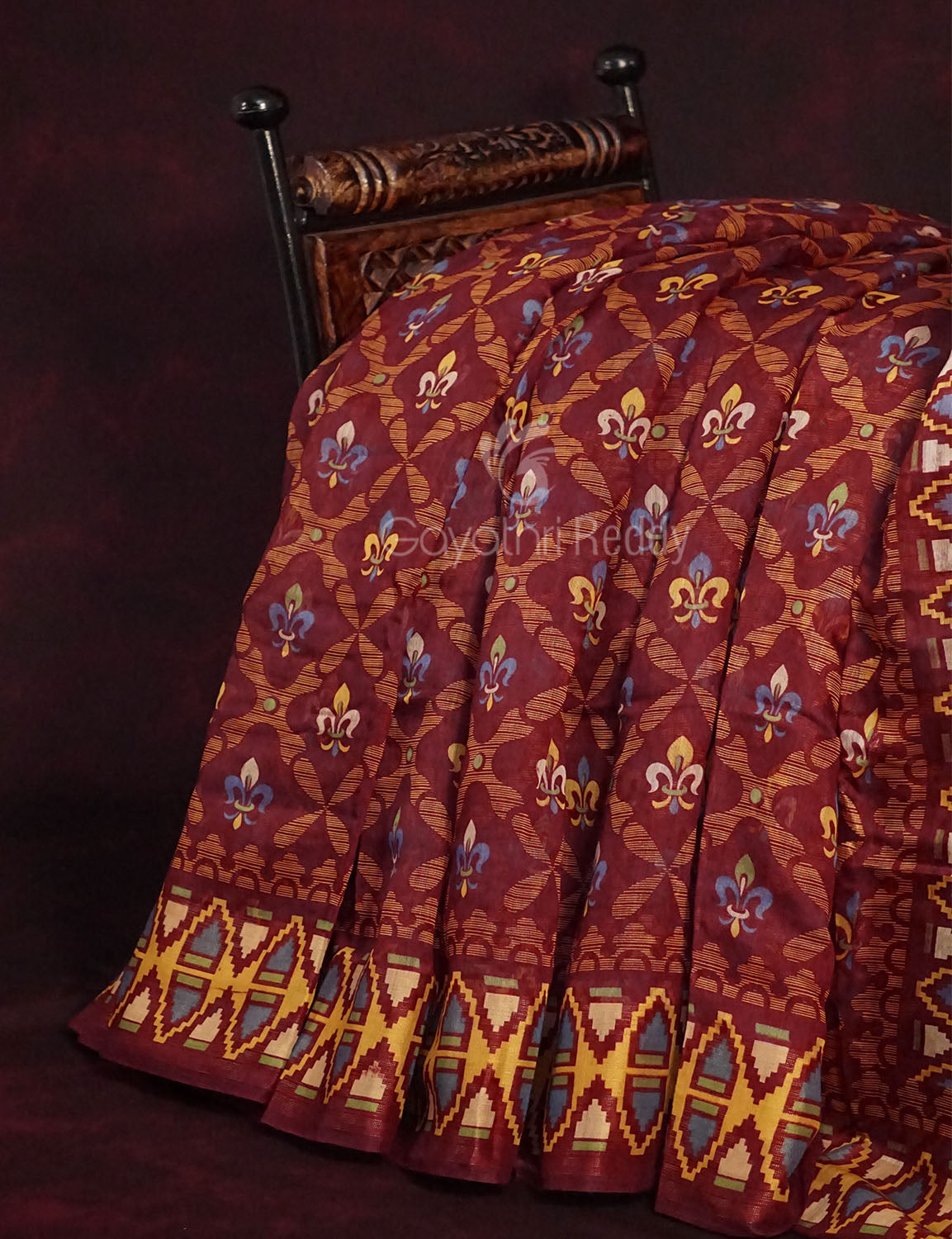 Maroon All Over Printed Semi Chanderi Saree By Gayathri Reddy Designer Studio | Swadesiicart