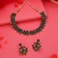 Tehzeeb Creations Green Colour Gold Pleated Stone Studded Necklace With Earrings - Swadesiicart