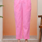 Vaasva Women Pink Cotton Flax Solid Straight Pants | Swadesiicart