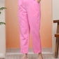 Vaasva Women Pink Cotton Flax Solid Straight Pants | Swadesiicart