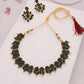 Tehzeeb Creations Green Colour Gold Pleated Stone Studded Necklace With Earrings - Swadesiicart