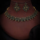 Tehzeeb Creations Green Colour Gold Pleated Stone Studded Necklace With Earrings - Swadesiicart