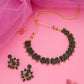Tehzeeb Creations Green Colour Gold Pleated Stone Studded Necklace With Earrings - Swadesiicart