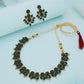Tehzeeb Creations Green Colour Gold Pleated Stone Studded Necklace With Earrings - Swadesiicart