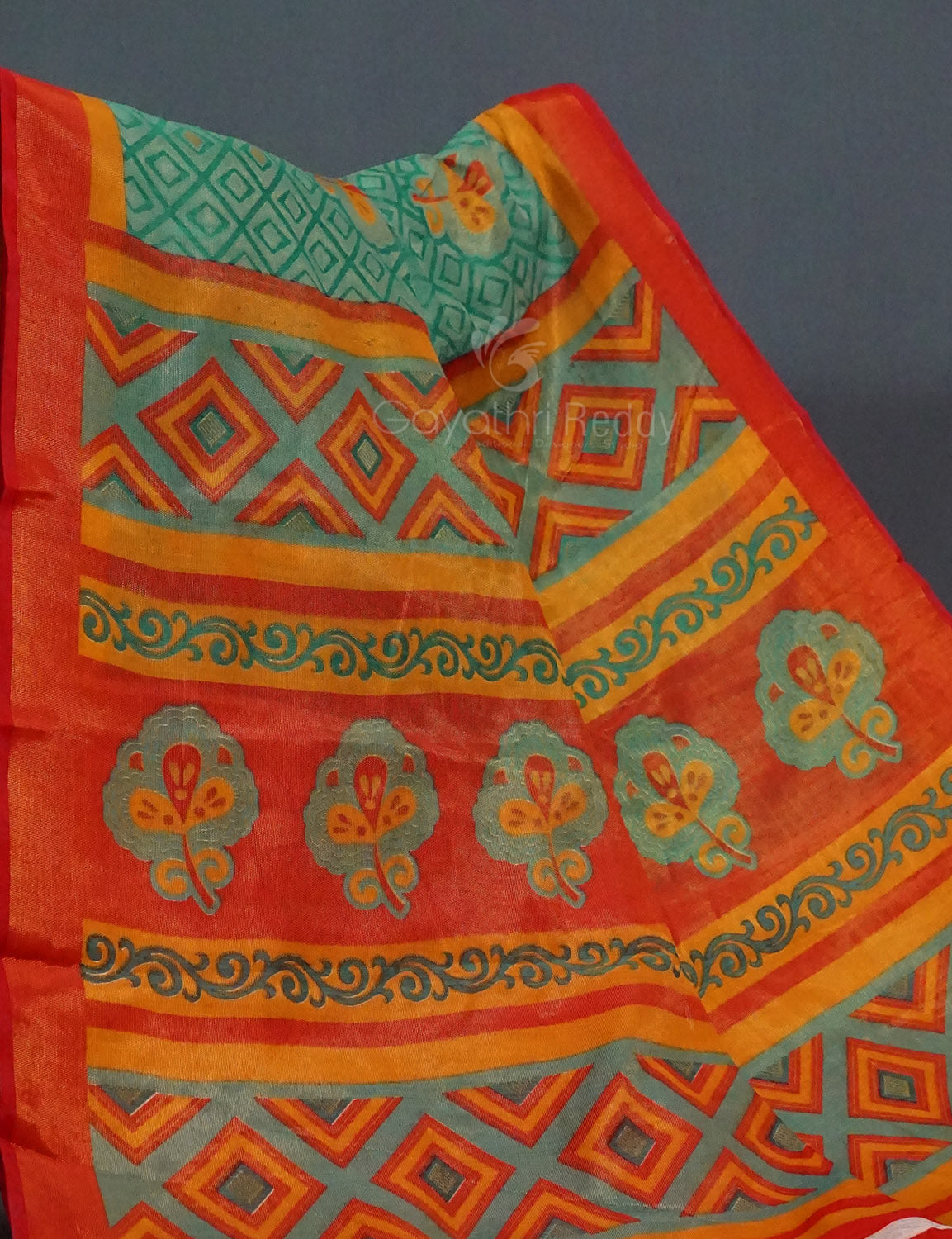 Sea Green Colour With Orange Blouse Cotton Brasso Saree By Gayathri Reddy Designer Studio | Swadesiicart