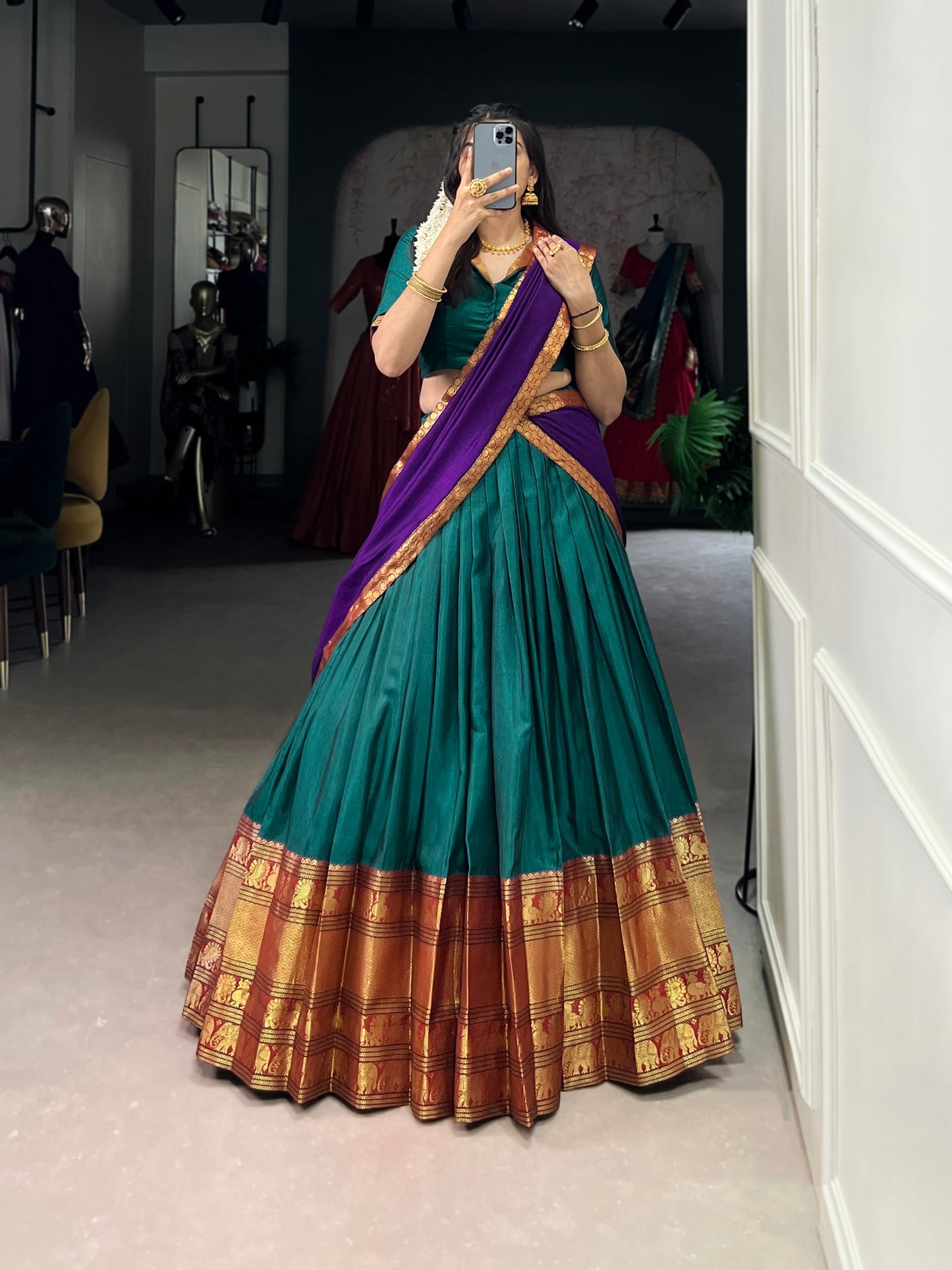 Lorenvalley Fashion Firozi Narayan Pet Silk Zari Weaving Work Lehenga Choli with Dupatta | Swadesiicart