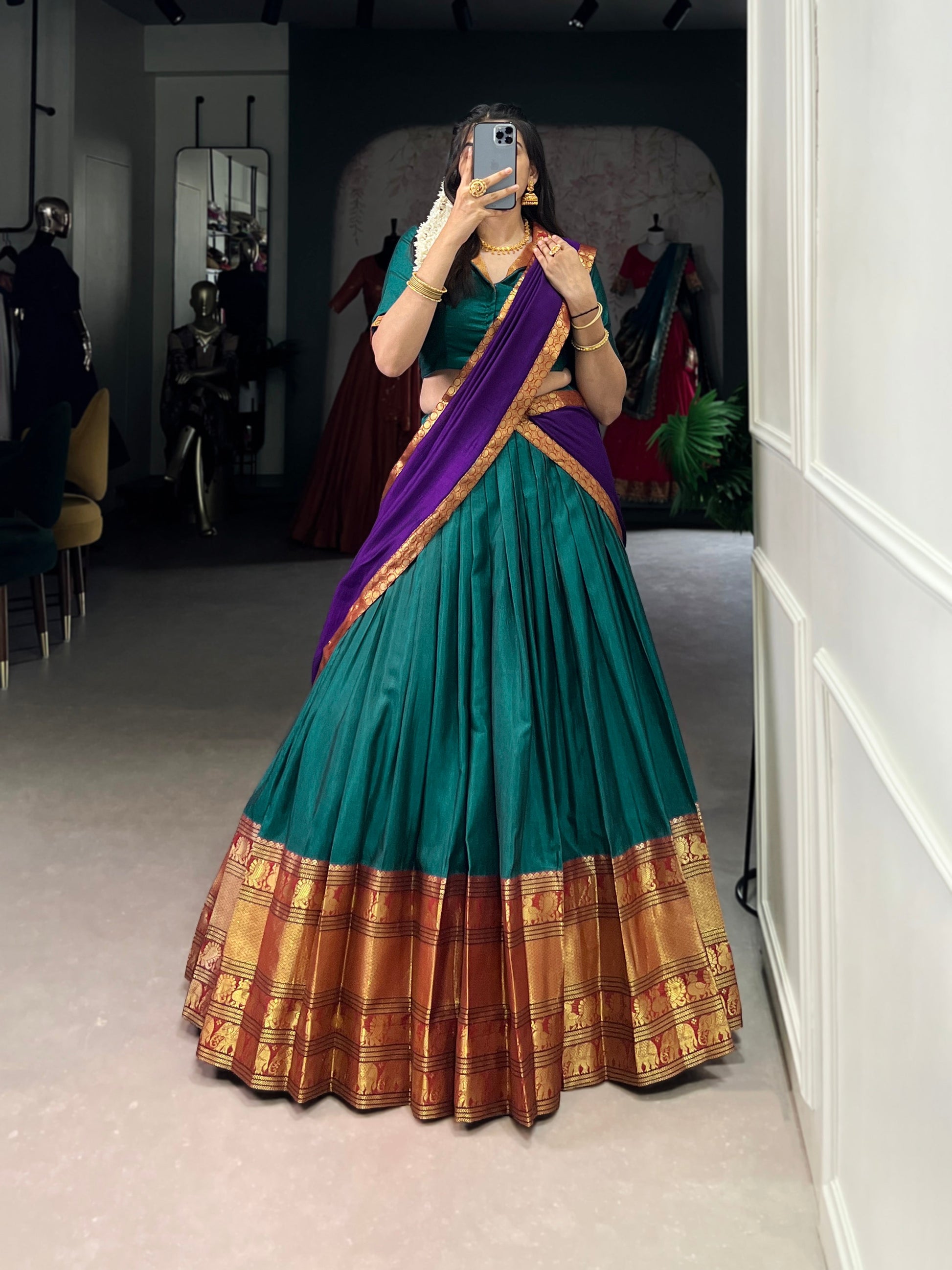 Lorenvalley Fashion Firozi Narayan Pet Silk Zari Weaving Work Lehenga Choli with Dupatta | Swadesiicart
