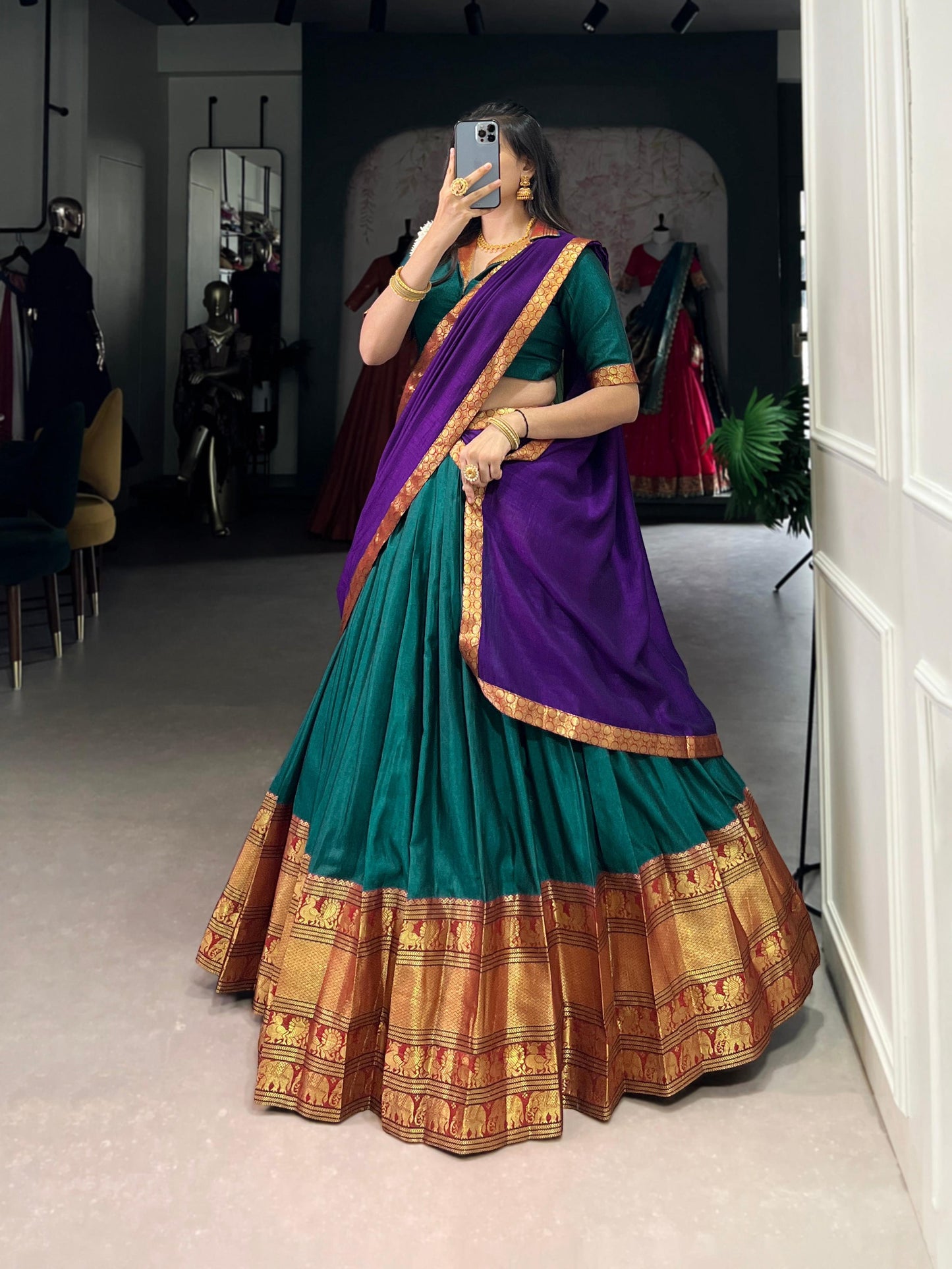 Lorenvalley Fashion Firozi Narayan Pet Silk Zari Weaving Work Lehenga Choli with Dupatta | Swadesiicart